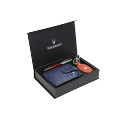 WildHorn Men Blue & Orange RFID Protected Genuine Leather Accessory Gift Set-picture-15