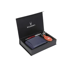 WildHorn Men Blue & Orange RFID Protected Genuine Leather Wallet & Pen Accessory Gift Set-picture-12
