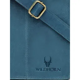 WildHorn Men Blue Solid Genuine Leather Messenger Sling Bag image 4