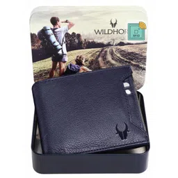 WildHorn Men Blue Solid Leather Two Fold Wallet with RFID-picture-42