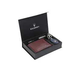WildHorn Men Brown & Blue RFID Protected Genuine Leather Wallet & Pen Accessory Gift Set-picture-18