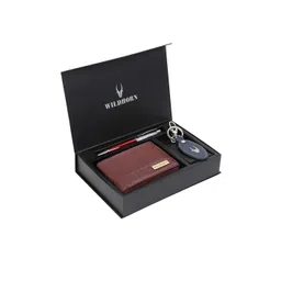 WildHorn Men Brown & Blue RFID Protected Genuine Leather Wallet & Pen Accessory Gift Set-picture-14