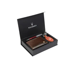 WildHorn Men Brown & Orange RFID Protected Genuine Leather Wallet & Pen Accessory Gift Set-picture-38
