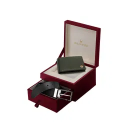WildHorn Men Green & Black Genuine Leather RFID Protected Wallet & Belt Combo Gift Set-picture-24
