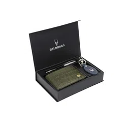 WildHorn Men Green & Blue RFID Protected Genuine Leather Wallet & Pen Accessory Gift Set-picture-38