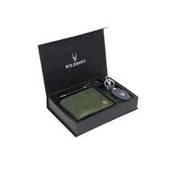 WildHorn Men Green & Blue RFID Protected Genuine Leather Wallet & Pen Accessory Gift Set-picture-39