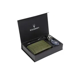 WildHorn Men Green & Blue RFID Protected Genuine Leather Wallet & Pen Accessory Gift Set-picture-40