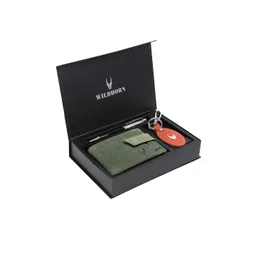 WildHorn Men Green & Orange RFID Protected Genuine Leather Accessory Gift Set-picture-37