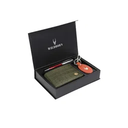 WildHorn Men Green & Orange RFID Protected Genuine Leather Accessory Gift Set-picture-41