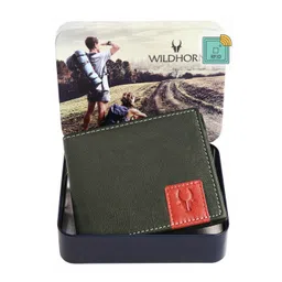 WildHorn Men Green & Red Solid Leather Two Fold Wallet with RFID-picture-27
