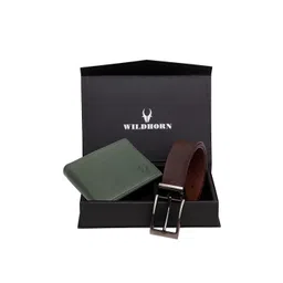 WildHorn Men Green RFID Protected Genuine Leather Wallet & Belt Accessory Gift Set-picture-30