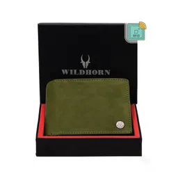 WildHorn Men Green Solid RFID Leather Two Fold Wallet-picture-25