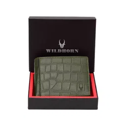 WildHorn Men Green Textured RFID Protected Leather Two Fold Wallet-picture-28