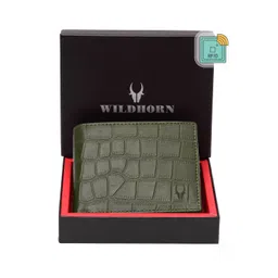 WildHorn Men Green Textured Two Fold Leather Wallet-picture-33