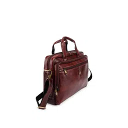 WildHorn Men Maroon Solid 15 Inch Leather Laptop Bag image 2