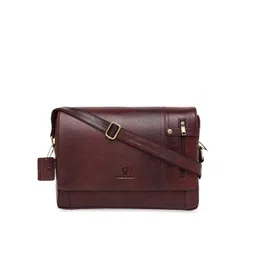 WildHorn Men Maroon Solid Genuine Leather Messenger Bag-picture-10