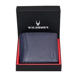 WildHorn Men Navy Blue Solid RFID Protected Leather Two Fold Wallet-picture-17