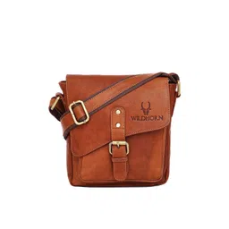 WildHorn Men Tan Textured Genuine Leather Messenger Bag-picture-22