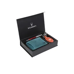 WildHorn Men Teal Blue & Orange RFID Protected Genuine Leather Accessory Gift Set-picture-22