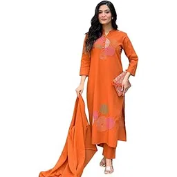 WILMA Women's Cotton Embroidery Straight Kurti Pant With Dupatta Set-picture-40