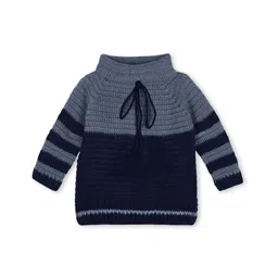 Windrop Solutions Full Sleeves Colour Blocked Crocheted Sweater - Navy Blue-image-43
