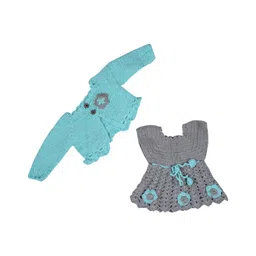 Windrop Solutions Full sleeves Floral Embroidered Crocheted Sweater With Shrug - Grey-image-42