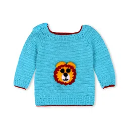 Windrop Solutions Full sleeves Lion Face Embroidered Crocheted Sweater - Blue-image-3