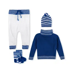 Windrop Solutions Full Sleeves Striped Crocheted Coordinating Sweater Set - Blue-image-6