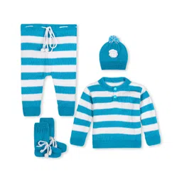 Windrop Solutions Full Sleeves Striped Crocheted Coordinating Sweater Set - Blue-picture-23