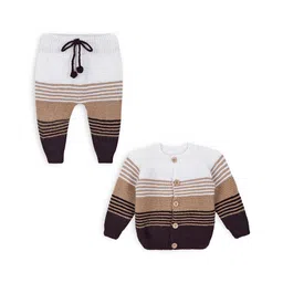 Windrop Solutions Full Sleeves Striped Crocheted Sweater With Coordinating Pajama Set - Multi Colour-image-32