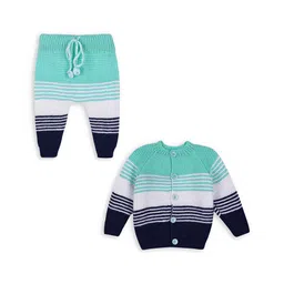 Windrop Solutions Full Sleeves Striped Crocheted Sweater With Coordinating Pajama Set - Multi Colour-image-49