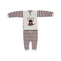 Windrop Solutions Full Sleeves Striped Mouse Designed Crocheted Coordinating Sweater With Pajama Set - Beige-image-48