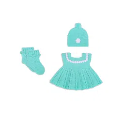 WINDROP SOLUTIONS Girls Self Design Woollen Fit & Flare Dress With Cap & Shoes-picture-53