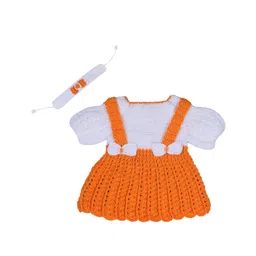 Windrop Solutions Half sleeves Dress Style Crocheted Sweater & Hair Band - Orange-picture-20