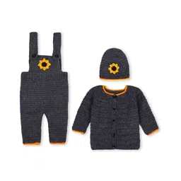 Windrop Solutions Wool Full Sleeves Crochet Flower Embroidered Sweater Set - Grey-picture-13