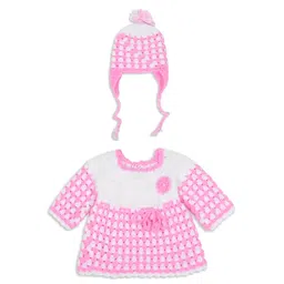 Windrop Solutions Wool Full Sleeves Crocheted Floral Designed Sweater With Cap - Pink-image-8