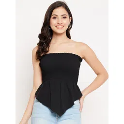 WineRed Black Smocked Crepe Peplum Top-picture-18