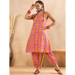 WineRed Geometric Printed Pure Cotton Tunic With Trousers Co-Ords-picture-28