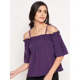 WineRed Purple Crepe Bardot Top-picture-13