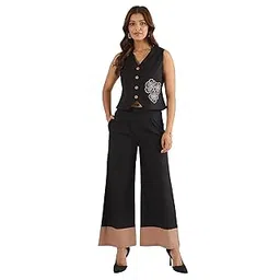 winered Women Black cotton embroidered waistcoat with color-blocked co-ord set-picture-47