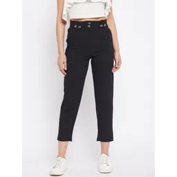 WineRed Women Black High-Rise Easy Wash Trousers-picture-30