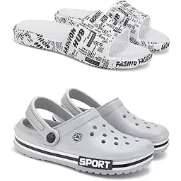 WINGSCRAFT Men's Rover Lightweight Comfortable| Slides|Clogs| Sandals with Adjustable Back Strap for Men 3104-3016 Off White-Combo-3104-3016-10 -P-picture-55