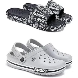 WINGSCRAFT Men's Rover Lightweight Comfortable| Slides|Clogs| Sandals with Adjustable Back Strap for Men Black,Grey-Combo-3103-3016-10 -P-picture-30