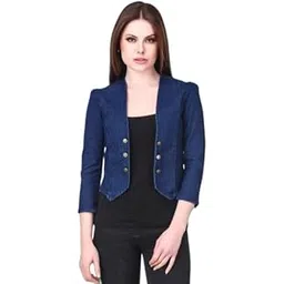 Wingzss Women's Denim Cropped Jacket, Plus Size, Navy Blue-picture-18