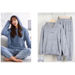 winkelstreet Women Night Suit Set Blue Solid-picture-16