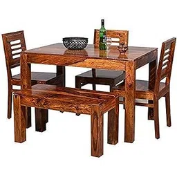 winntage Solid Sheesham Wood 4 Seater Dining Table with 3 Chairs and 1 Bench Dining Room Furniture Wooden Dinner Table for Living Room Home Restaurant (Honey Finish) | 1 Year Warranty-picture-15