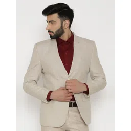 Wintage Beige Single-Breasted Tailored Fit Linen Formal Blazer-picture-10