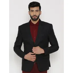 Wintage Black Single-Breasted Tailored Fit Linen Formal Blazer-image-8