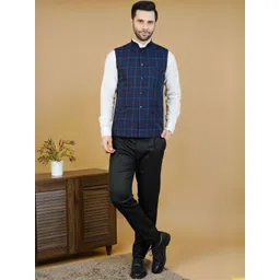 Wintage Checked Sleeveless Nehru Jackets-picture-36