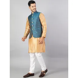 Wintage Mandarin Collar Cotton Silk Straight Kurta with Pyjamas & Nehru Jacket-picture-10